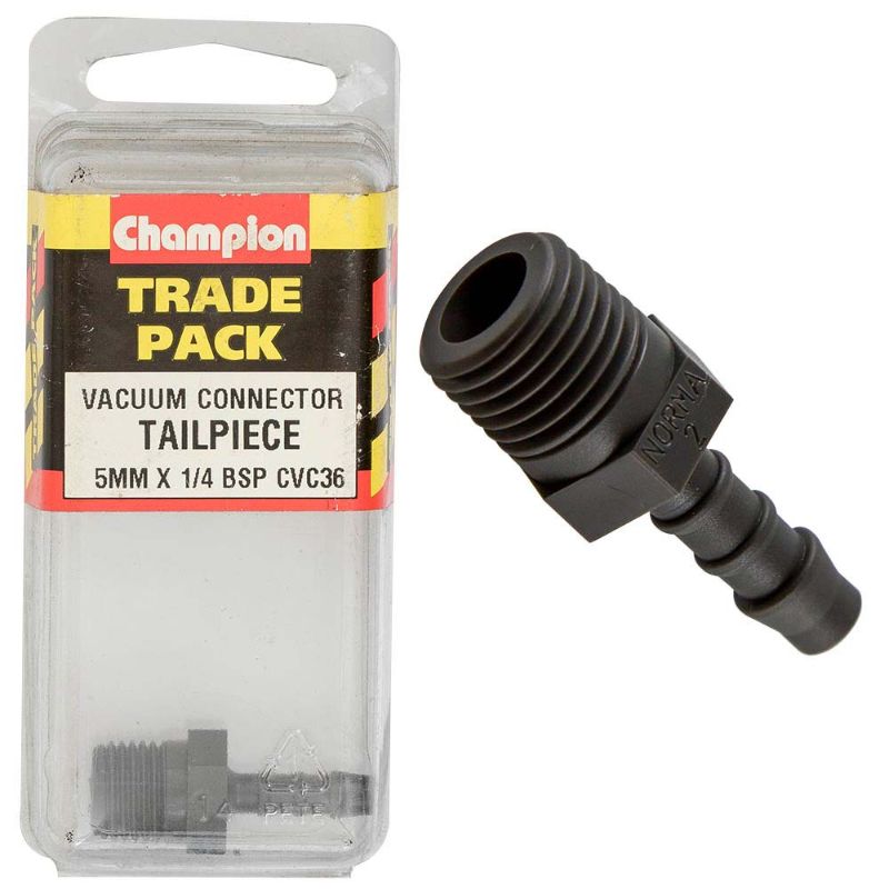 Champion Vacuum Hose Tailpiece, 5mm x 1/4in BSP, durable connector for efficient vacuum systems in home and industrial use.