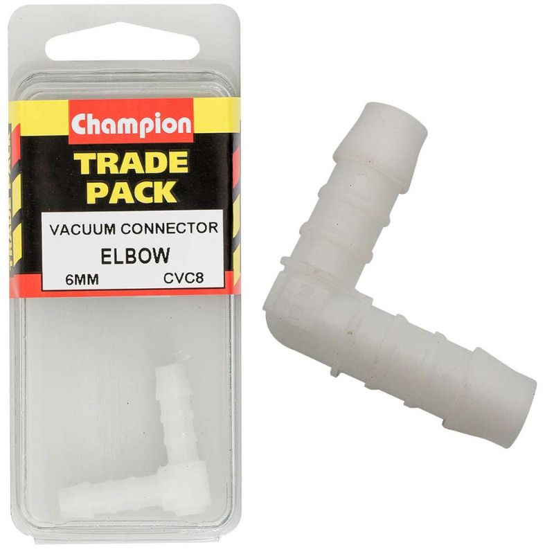 Champion 90-degree vacuum hose elbow, 6mm, designed for enhanced airflow and seamless compatibility in tight spaces.