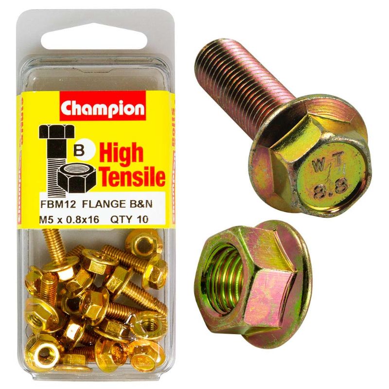 Champion Flange Bolt M5 x 16 - GR8.8, premium steel fastener with flange design for secure, reliable fastening in various applications.