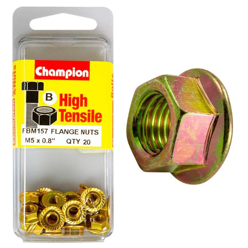 Flange nut M5 x 0.8 (B) - GR8.8, made of durable carbon steel, ensuring secure fastening for diverse projects.