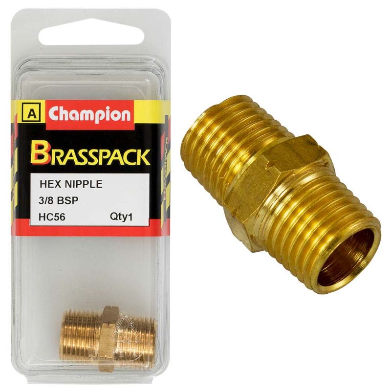 Champion Brass 3/8in BSP Hex Nipple for durable plumbing, featuring corrosion resistance and easy installation for various applications.