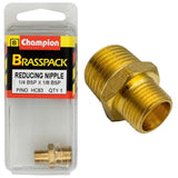 Champion Brass 1/4in x 1/8in BSP reducing nipple for durable, leak-proof plumbing connections between different pipe sizes.