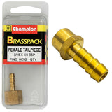 High-quality Champion Brass female tailpiece, 3/16in inlet and 1/4in outlet, ideal for secure plumbing connections.