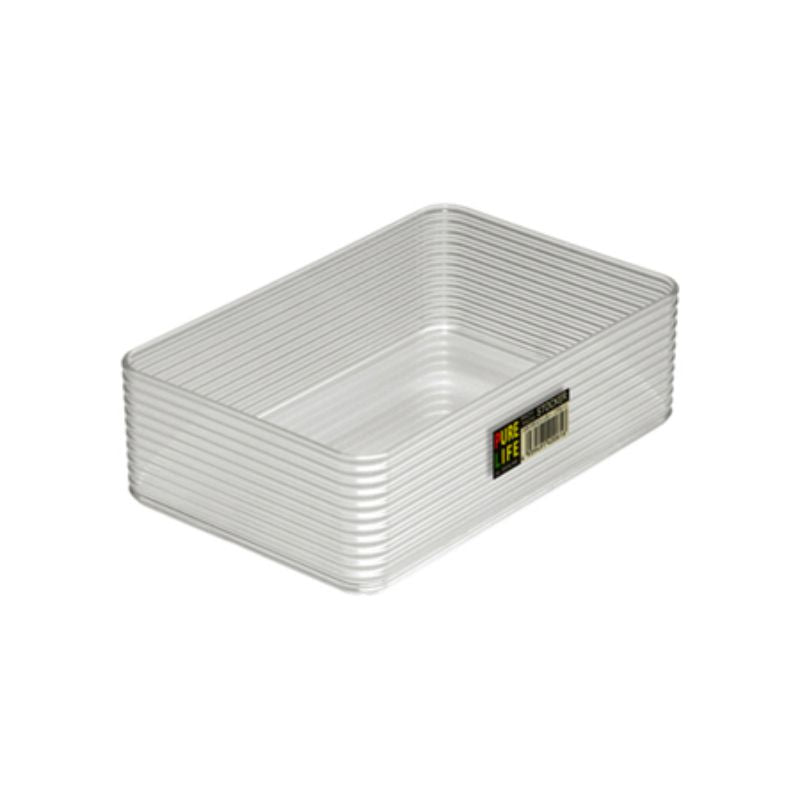 Clear storage boxes set of 10, measuring 20.3 x 13.3 x 6cm, designed for efficient organization and quick content identification.