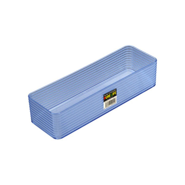 Vibrant blue slim stocker containers set of 10, ideal for efficient organization in home or office, measuring 23.8cm x 7.9cm x 5.4cm.
