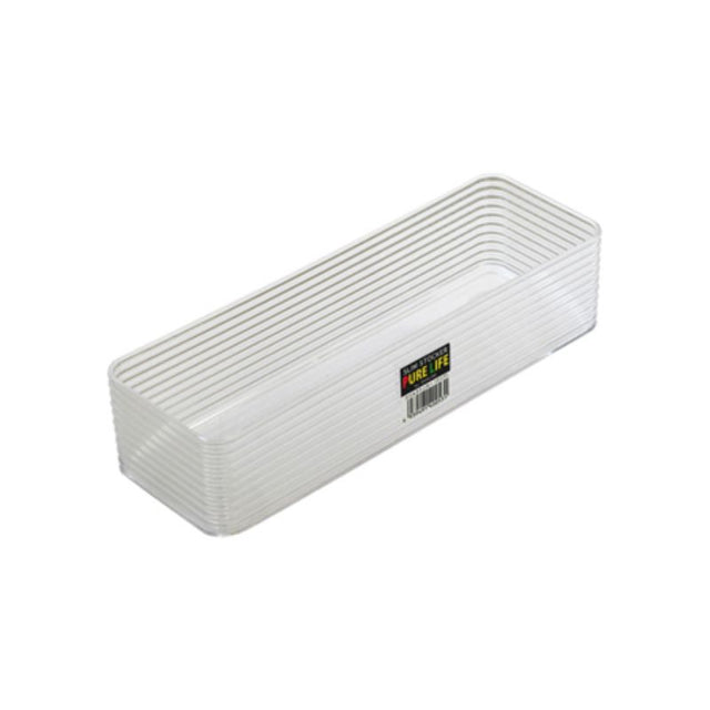 Clear Slim Stocker Containers (Set of 10) designed for efficient organization; compact and stackable for versatile storage.