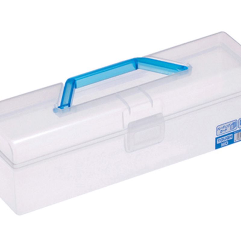 Set of 10 blue and clear storage boxes for versatile organizing in home, office, or craft spaces. Stackable and stylish.