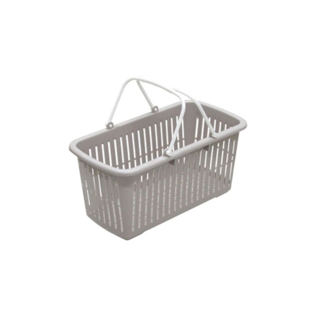 Set of 10 slim grey baskets with handles, 29.7cm, ideal for stylish home and office organization.