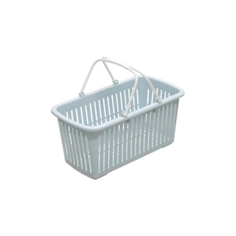 Slim light blue storage basket set of 10, featuring handles for easy transport; perfect for home organization and decor.
