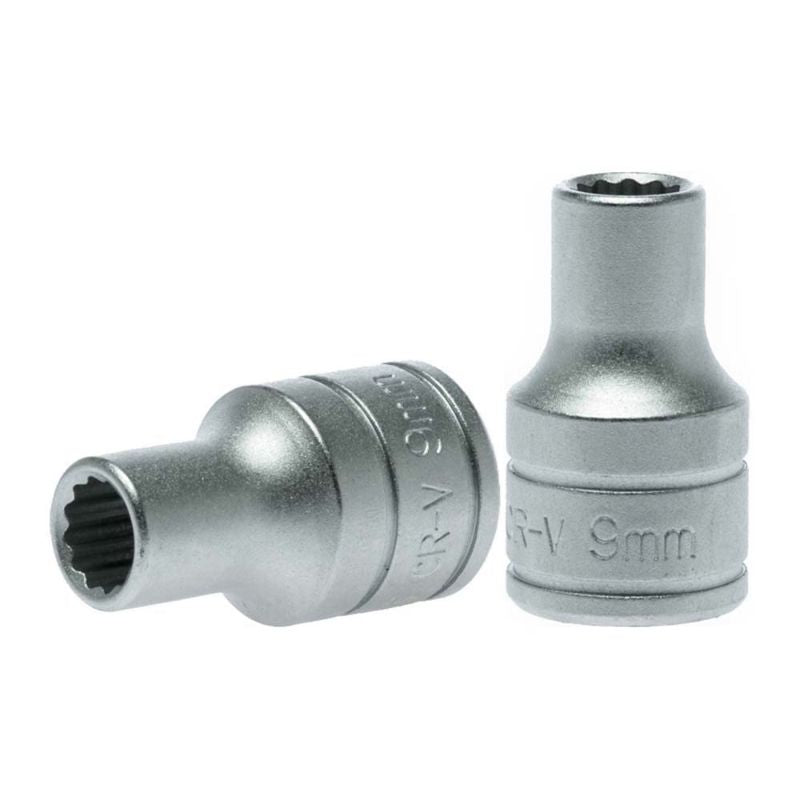 Teng 1/2in Drive Socket 9mm 12-Point, durable chrome vanadium steel tool with polished finish for automotive and mechanical repairs.