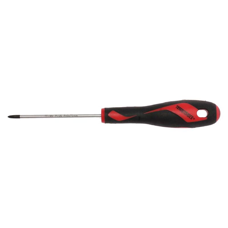 Teng MD TT-MV+ Screwdriver PH#0, 75mm, durable steel, ergonomic design, black tip for grip, ideal for tight spaces.