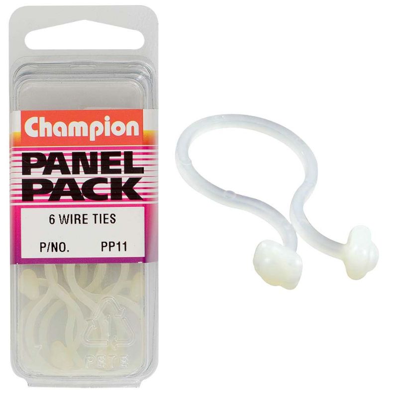 Durable white plastic wire ties in a 6-pack, perfect for organizing cables, tools, and DIY projects with a strong hold.