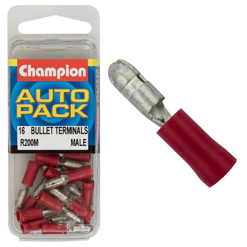 Champion Red Bullet Terminal-Male for reliable electrical connections in automotive, marine, and DIY projects.