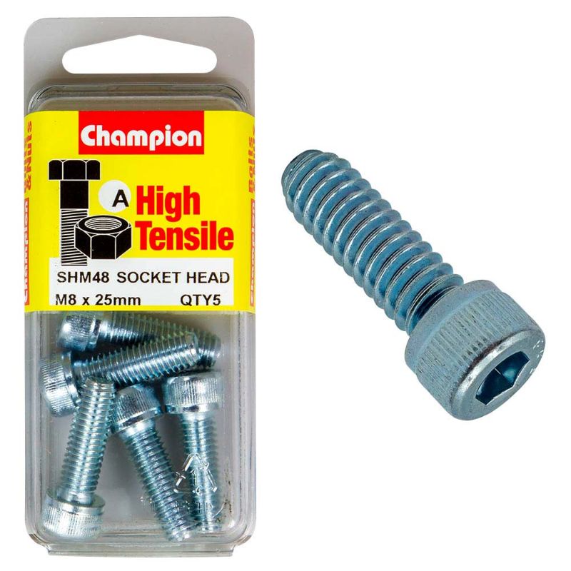 High-strength Champion Socket HD Set Screw M8 x 25 (A) - GR12.9, durable steel for secure fastening in mechanical projects.