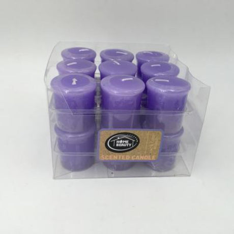 Set of 6 votive candles in purple lilac and cotton blossom scent, perfect for creating a cozy ambiance.