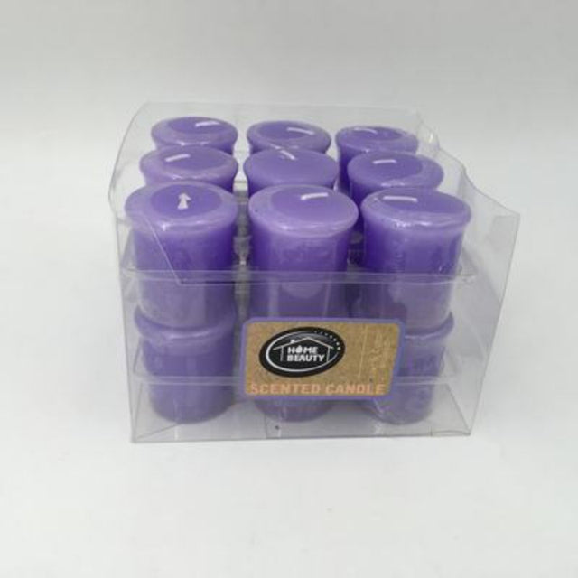 Set of 6 votive candles in purple lilac and cotton blossom scent, perfect for creating a cozy ambiance.