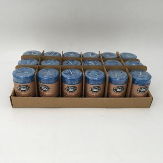 Set of 18 rustic royal blue scented candles, 5 x 7.5 cm, perfect for enhancing decor and creating a soothing atmosphere.