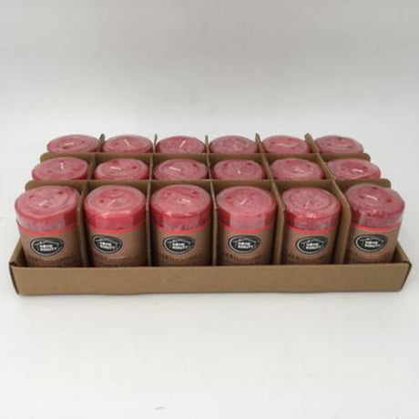 Set of 18 rustic red scented candles, 5 x 7.5 cm, perfect for enhancing home ambiance with warmth and delightful aromas.