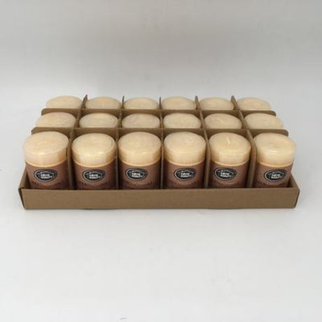 Set of 18 rustic beige scented candles, 5x7.5cm, perfect for cozy atmospheres and stylish home decor.