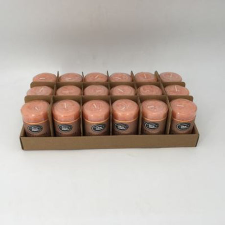 Set of 18 rustic apricot scented candles, 5 x 7.5 cm, creating a warm, inviting atmosphere and delightful aroma for any space.
