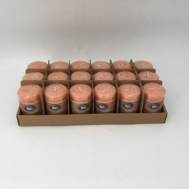Set of 18 rustic apricot scented candles, 5 x 7.5 cm, creating a warm, inviting atmosphere and delightful aroma for any space.