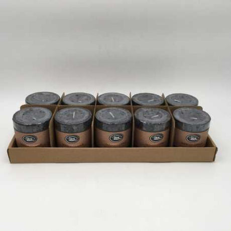 Set of 10 rustic black scented candles, 7 x 7.5cm, burning up to 36 hours, perfect for creating a warm ambiance.