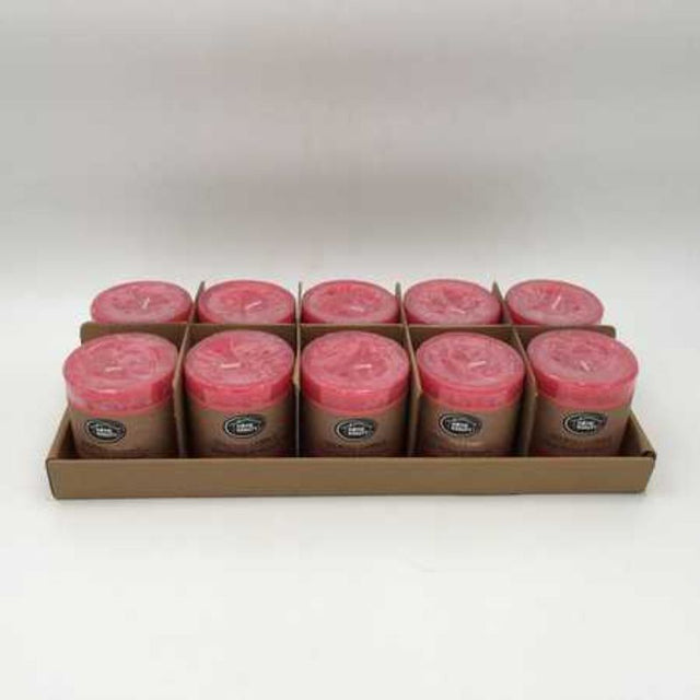 Set of 10 rustic hot pink scented candles, each 7x7.5cm, perfect for enhancing home decor with soothing fragrances.