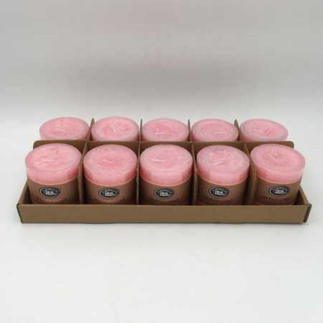 Set of 10 rustic pink scented candles, 7 x 7.5 cm, ideal for creating a cozy atmosphere with long burn time.