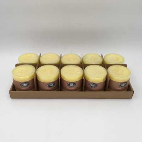 Set of 10 rustic yellow scented candles (7 x 7.5 cm) offering warm glow and soothing aroma for relaxation.