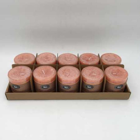 Set of 10 Rustic Apricot scented candles, 7 x 7.5cm, perfect for home decor and creating a warm ambiance.