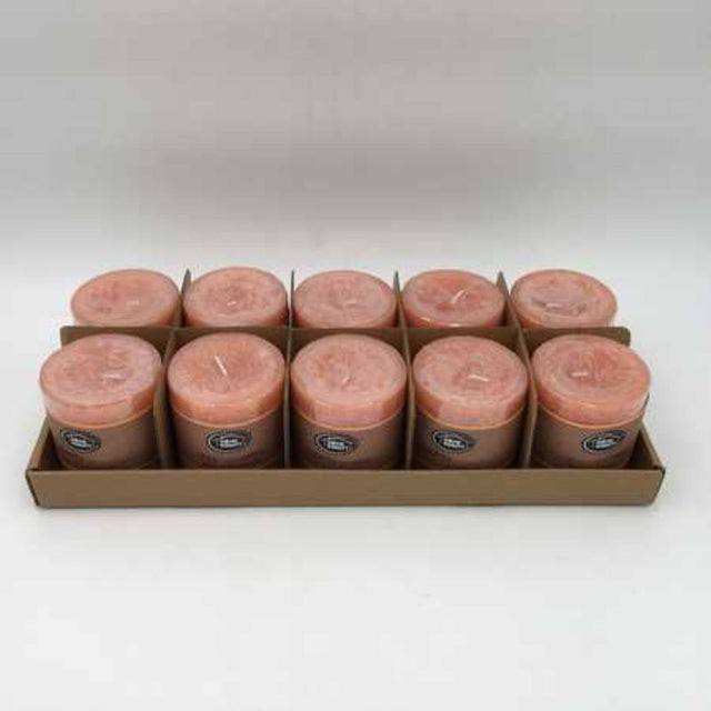 Set of 10 Rustic Apricot scented candles, 7 x 7.5cm, perfect for home decor and creating a warm ambiance.