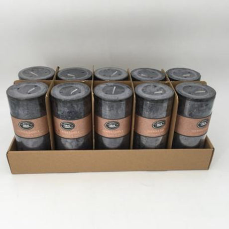 Set of 10 rustic black scented candles, 7x15cm, providing up to 72 hours of inviting aromas for a cozy home ambiance.
