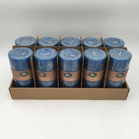 Set of 10 rustic royal blue scented candles, each 7 x 15cm, burning up to 72 hours for a charming ambiance.