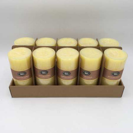 Set of 10 rustic yellow scented candles, 7x15cm, designed for cozy ambiance and lasting fragrance.