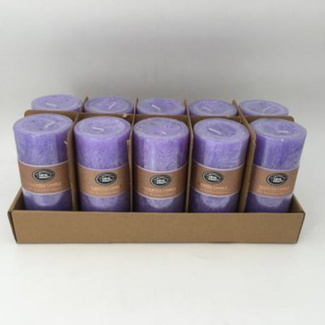 Set of 10 Rustic Purple Scented Candles, 7 x 15cm, elegant decor with soothing fragrances, burns up to 72 hours.