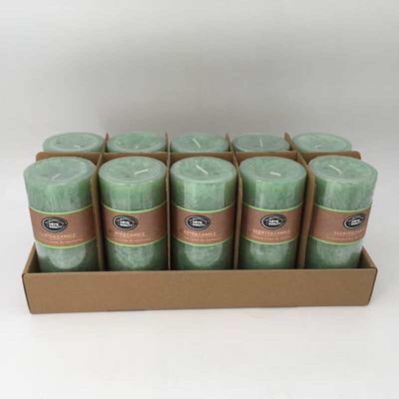 Set of 10 rustic mint green scented candles, each 7 x 15cm, offering 72 hours of calming mint fragrance.