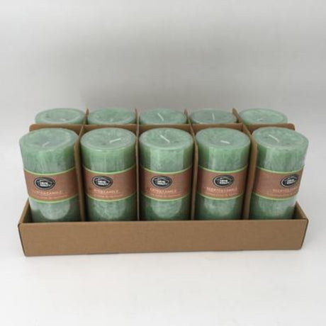Set of 10 rustic mint green scented candles, each 7 x 15cm, offering 72 hours of calming mint fragrance.