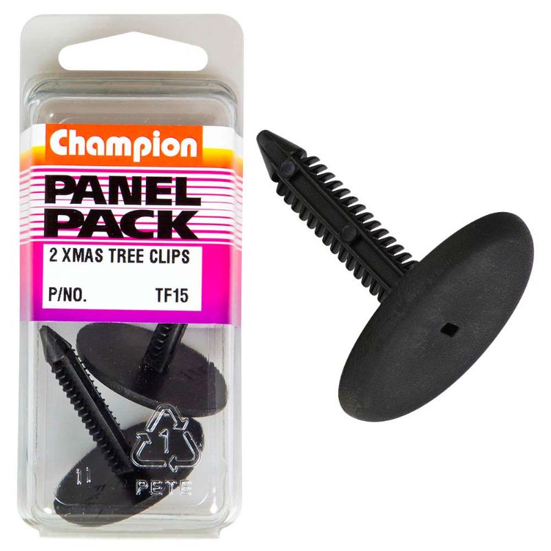 Black Champion Xmas Tree Clips 2-pack, 34.8mm head, 36mm length, perfect for securing holiday ornaments.
