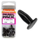 Black Champion Canoe Clips, 9.5mm head, pack of 15, designed for secure gear attachment on water adventures.