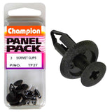 Heavy-duty black scrivet clips in a 3-pack, measuring 18.5mm wide and 11.8mm long, ideal for versatile fastening tasks.