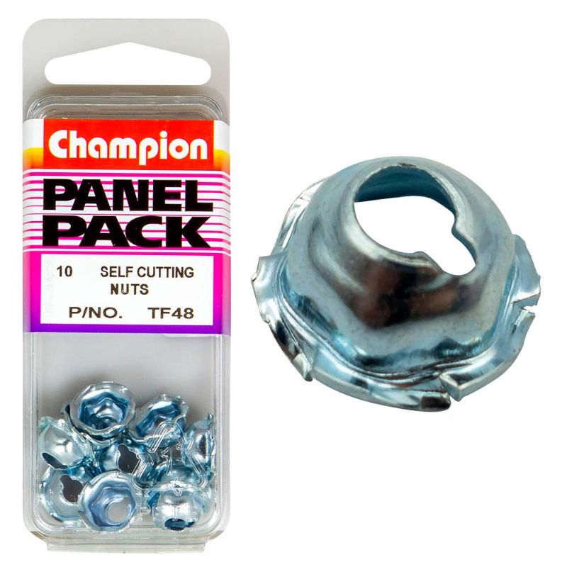 Champion 3/16in self-cutting nuts in a 10-pack for easy, efficient fastening and assembly in various applications.