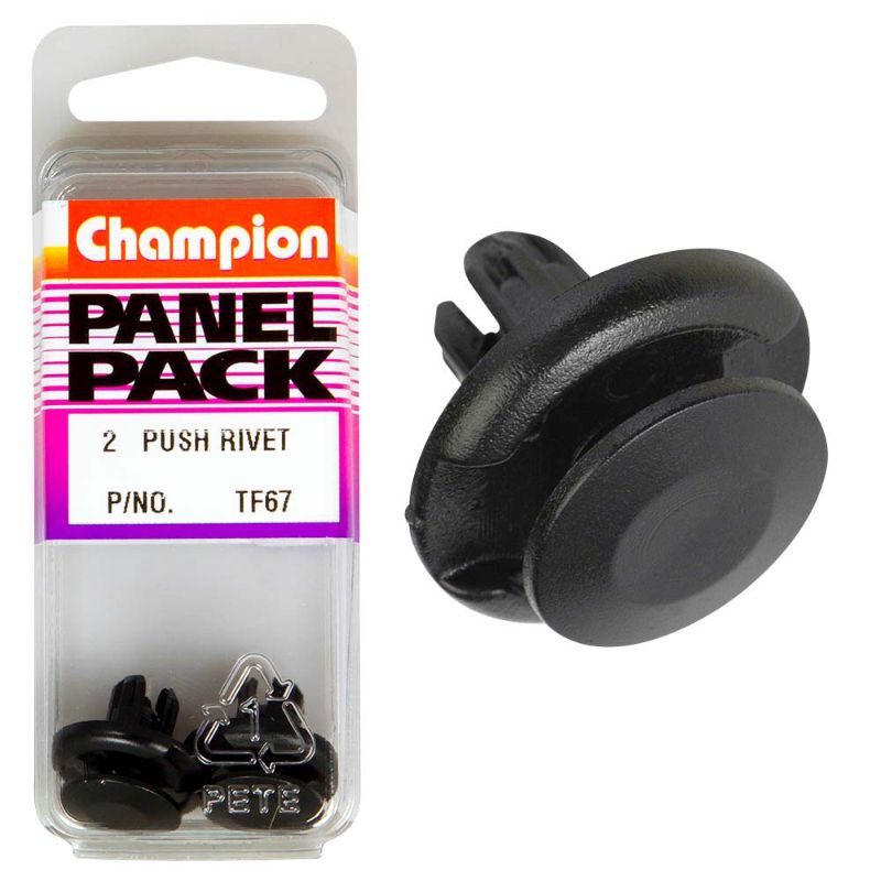 Durable black push rivets with a 20mm head and 11mm length, perfect for automotive and DIY projects.