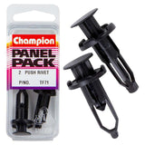 Black Champion Push Rivets, 18mm head, 28mm length, 9mm hole size; ideal for strong, durable fastening in various projects.