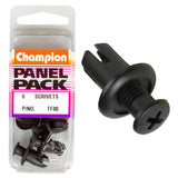 Black Champion Scrivet Clips, 15mm head, 20mm length, 8mm hole, perfect for woodworking and craft projects, 6-pack.