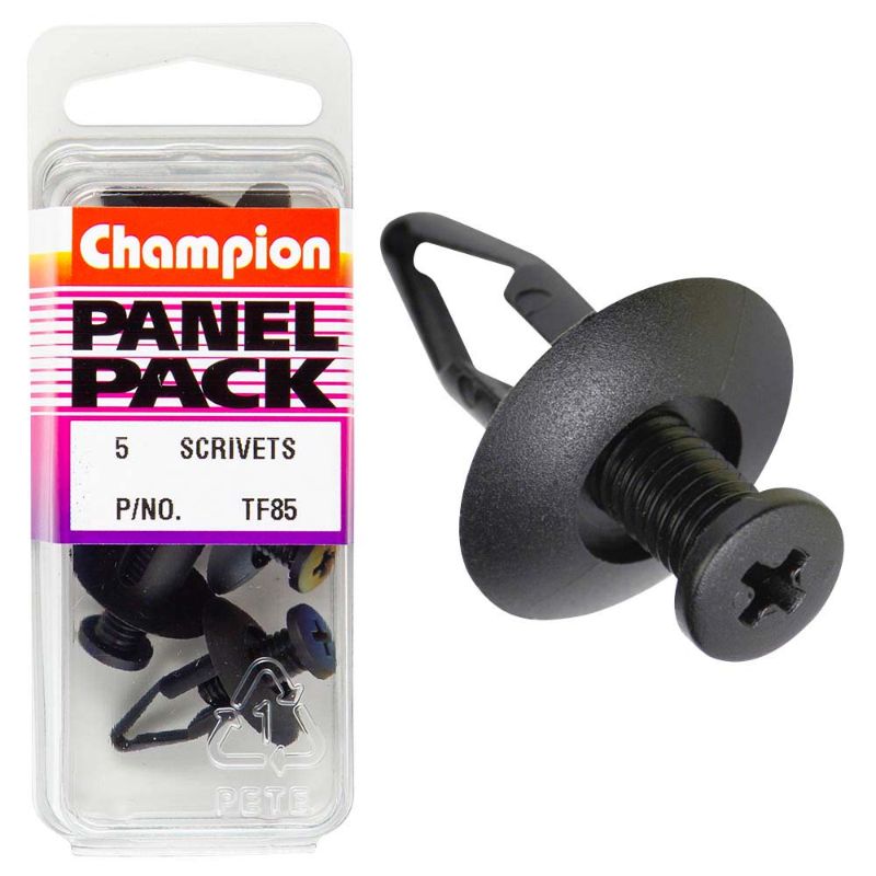 Black Champion Scrivet Clips, 20mm size, durable fastening solution, ideal for crafts and construction projects, 5-pack.