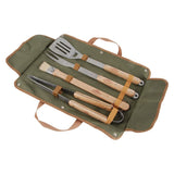 Premium 49 x 26cm BBQ Tools Set with stainless steel tools and ash handles, perfect for outdoor grilling and easy storage.