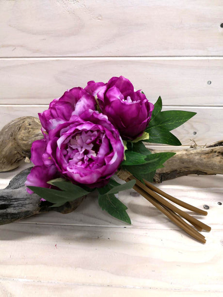 Lifelike purple peony bouquet, perfect for elegant home decor, weddings, and versatile floral arrangements.