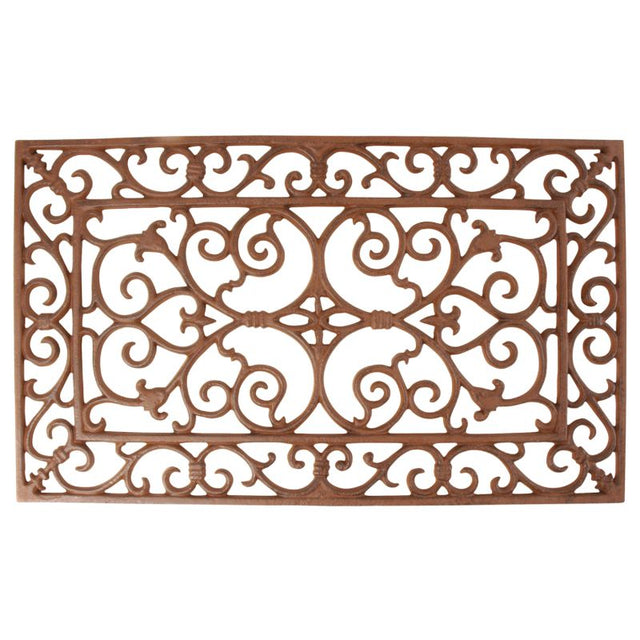 Cast iron doormat with Victorian curls, 34 x 58cm, combining elegance and durability for welcoming entrances.