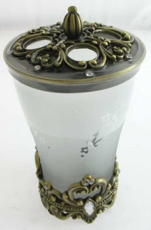 Antique brass toothbrush holder measuring 14cm, combining vintage charm with practical storage for bathroom essentials.