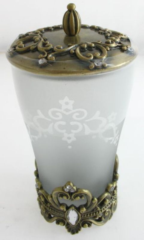Antique brass jar with lid, 14cm tall, perfect for stylish storage and elegant home decor.
